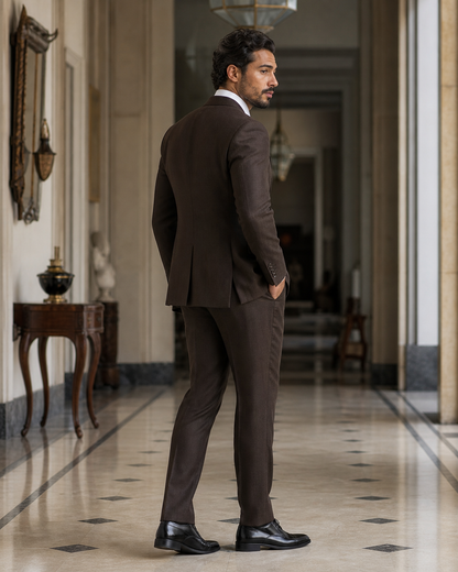 Espresso Linen Beach Wedding Suit - Custom Made to Measure side back view