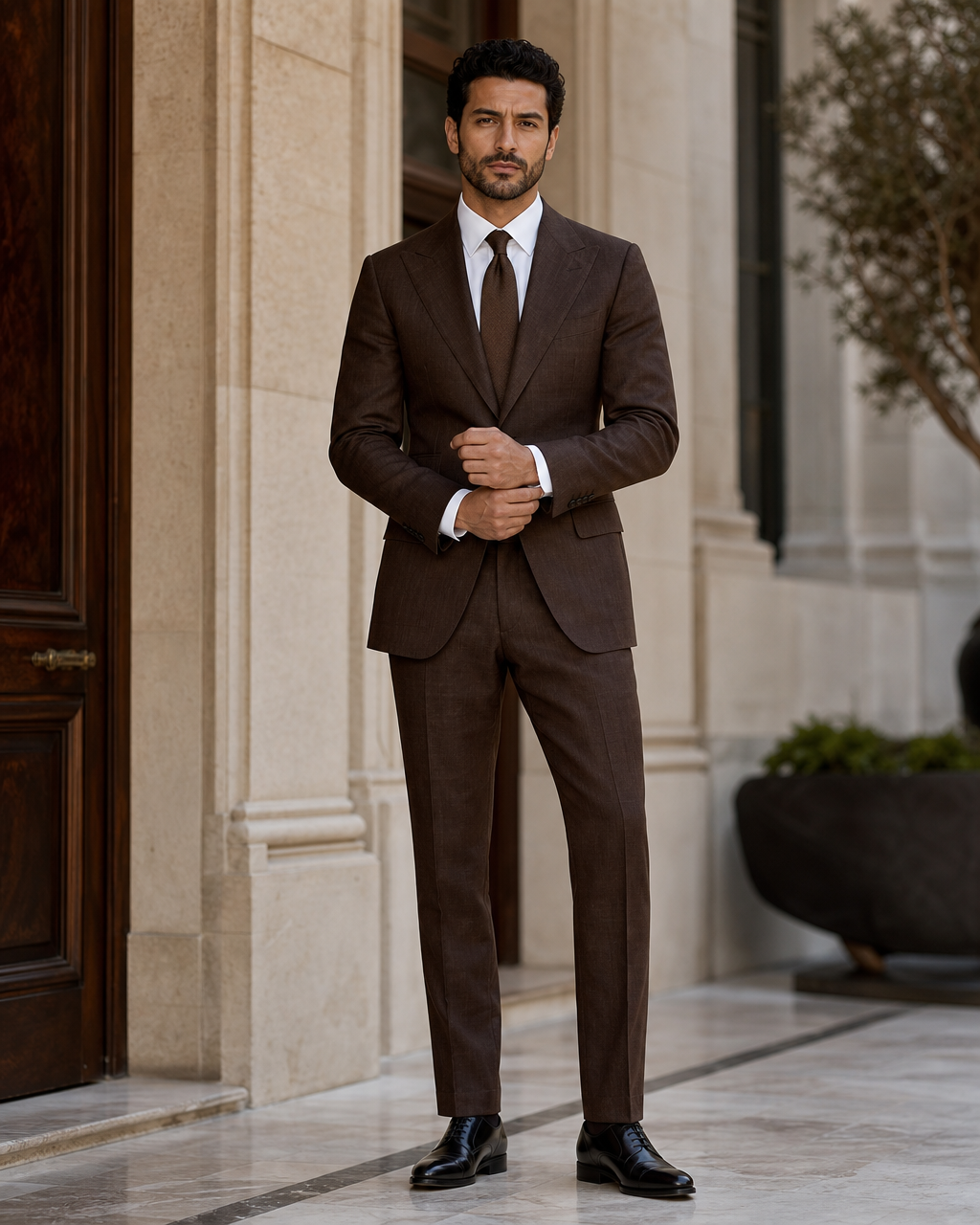 Espresso Linen Outdoor Wedding Suit - Custom Made to Measure front view