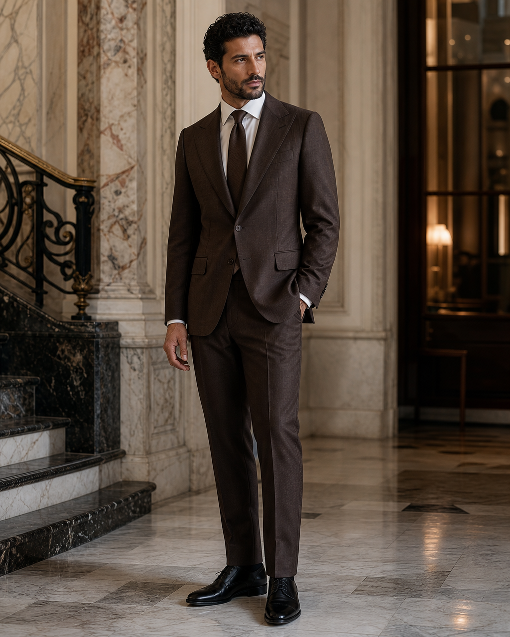 Espresso Linen Outdoor Wedding Suit - Custom Made to Measure side back view