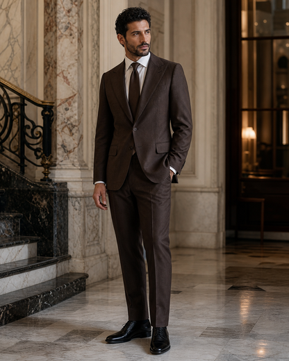 Espresso Linen Outdoor Wedding Suit - Custom Made to Measure side back view