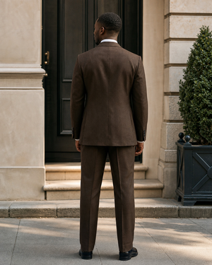 Espresso Linen Peak Lapel Suit — Custom Made to Measure — 2