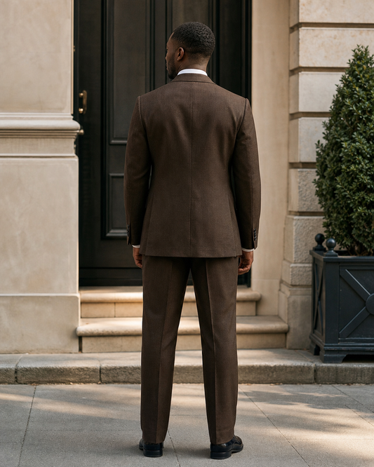 Espresso Linen Peak Lapel Suit - Custom Made to Measure back view