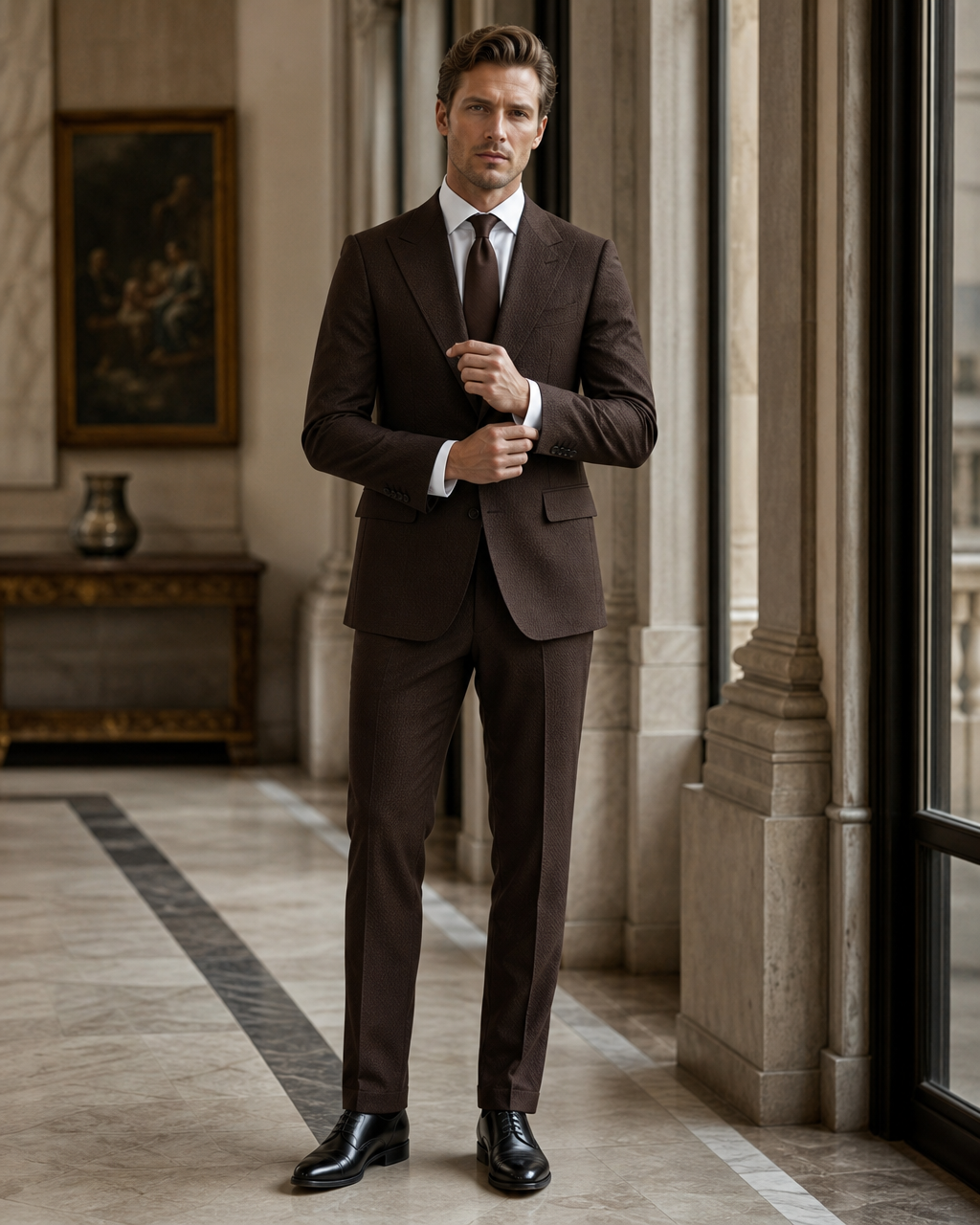 Espresso Seersucker Beach Wedding Suit - Custom Made to Measure front view