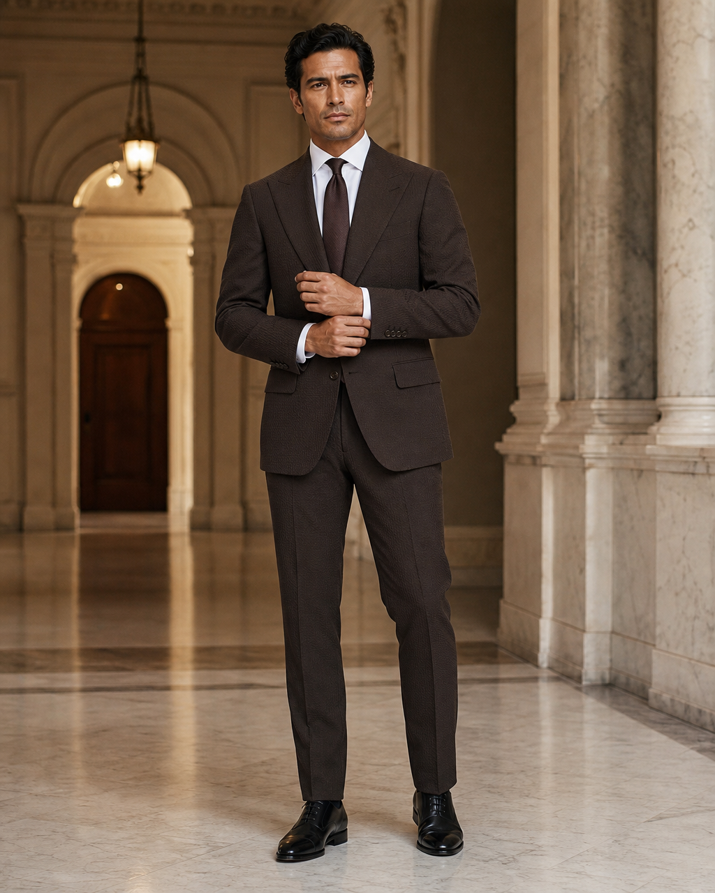 Espresso Seersucker Summer Suit - Custom Made to Measure front view