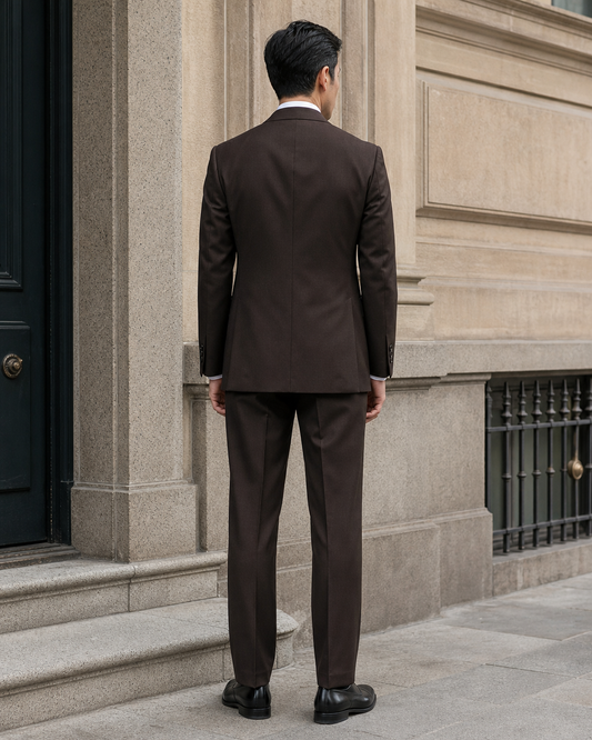 Espresso Silk Blend Peak Lapel Suit - Custom Made to Measure back view
