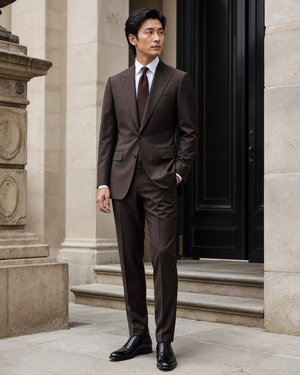 Espresso Silk Blend Peak Lapel Suit — Custom Made to Measure — 3