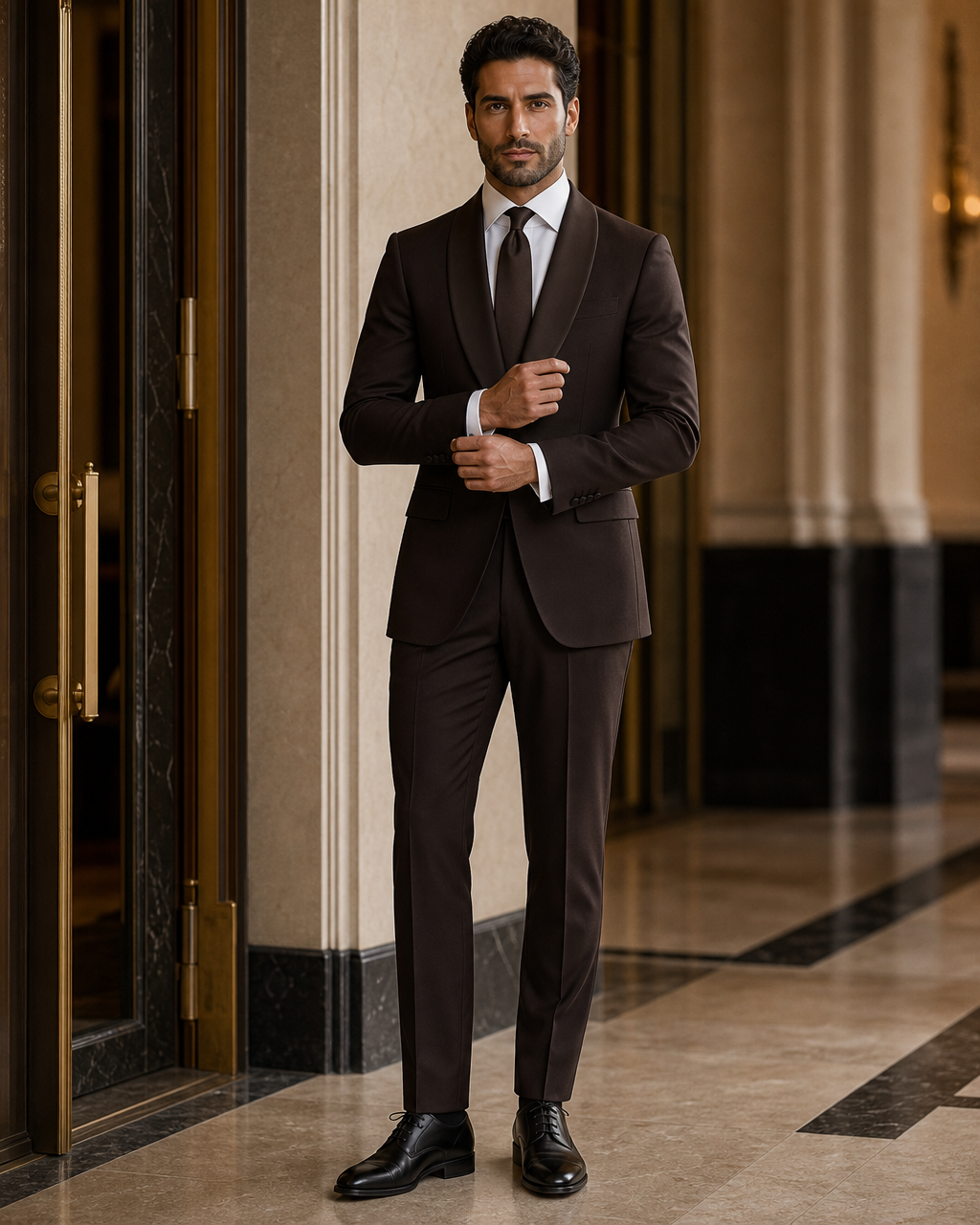 Espresso Silk Blend Shawl Lapel Suit - Custom Made to Measure front view