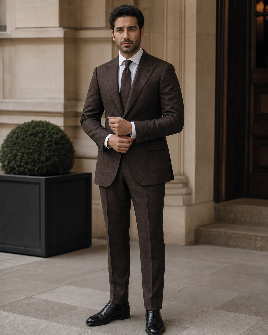 Espresso Tweed Winter Suit - Custom Made to Measure front view