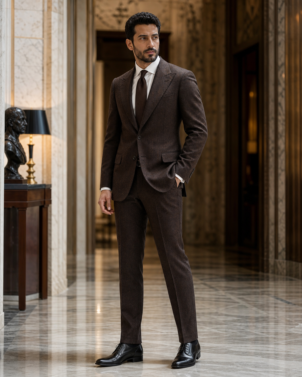 Espresso Tweed Winter Suit - Custom Made to Measure side back view
