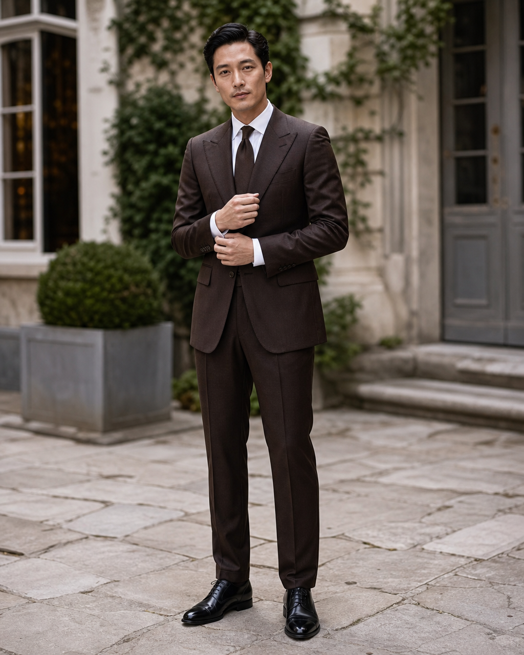 Espresso Wool Outdoor Wedding Suit — Custom Made to Measure front view