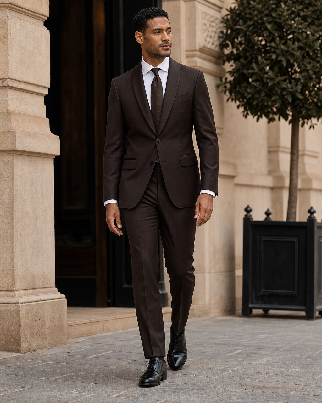 Espresso Wool Shawl Lapel Suit — Custom Made to Measure