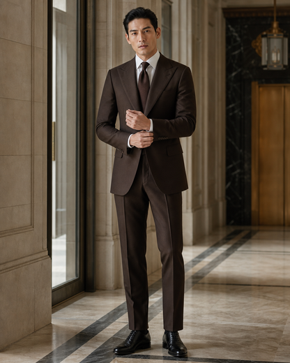 Espresso Wool Winter Suit - Custom Made to Measure front view