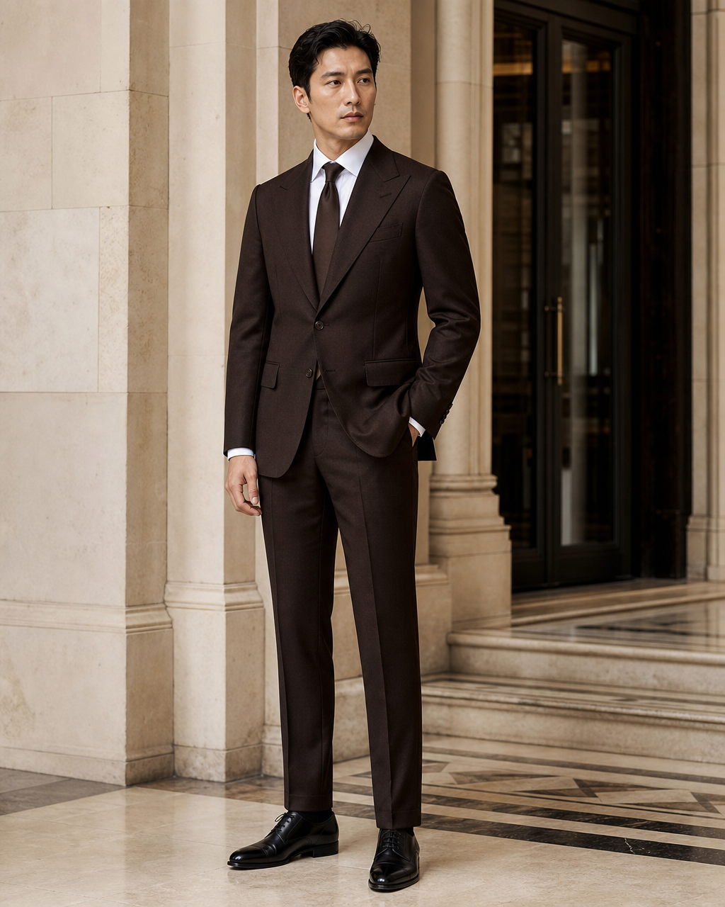 Espresso Wool Winter Suit - Custom Made to Measure side back view