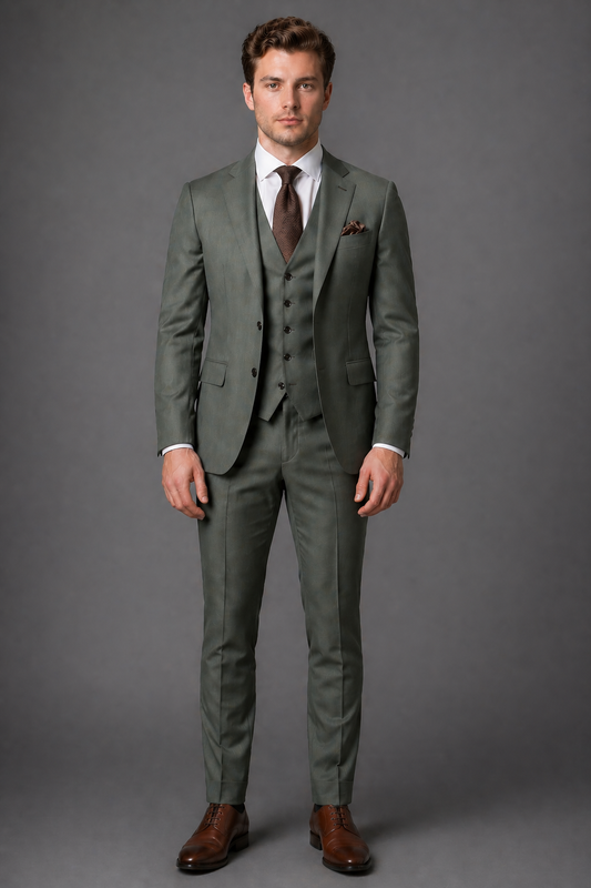 Eucalyptus Green Wool Slim Fit Suit — Custom Made to Measure