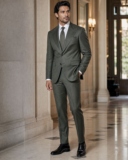 Eucalyptus Green Cashmere Blend Winter Suit - Custom Made to Measure side back view