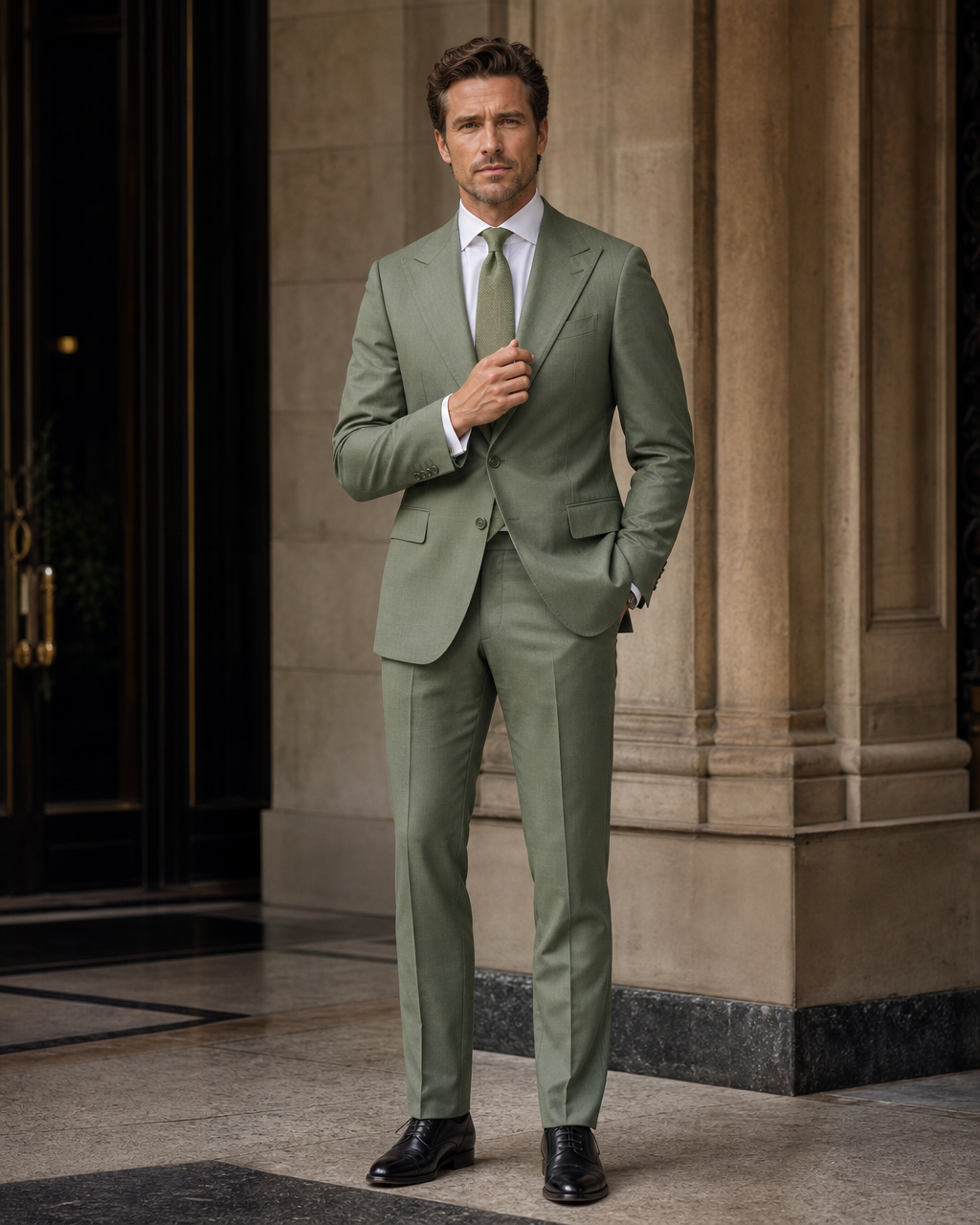 Eucalyptus Green Cotton Beach Wedding Suit - Custom Made to Measure front view