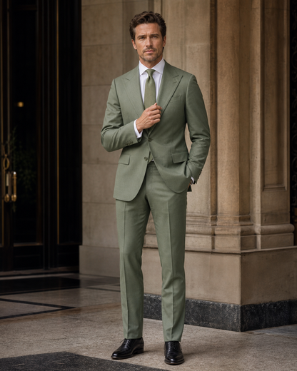 Eucalyptus Green Cotton Beach Wedding Suit - Custom Made to Measure front view