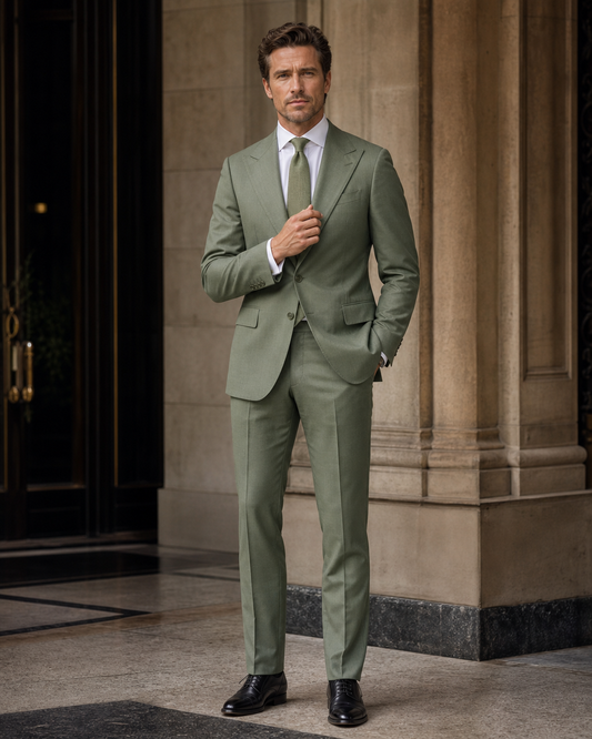 Eucalyptus Green Cotton Beach Wedding Suit - Custom Made to Measure front view