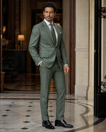 Eucalyptus Green Cotton Outdoor Wedding Suit - Custom Made to Measure side back view