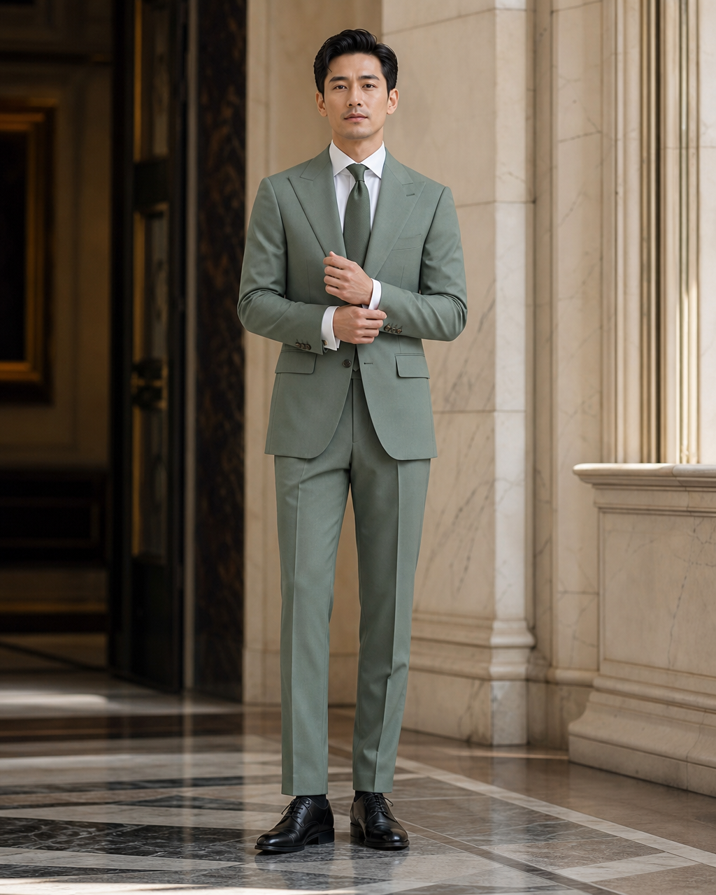 Eucalyptus Green Cotton Summer Suit - Custom Made to Measure front view
