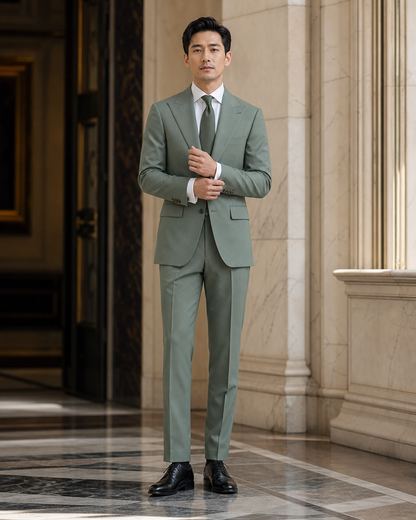 Eucalyptus Green Cotton Summer Suit - Custom Made to Measure front view