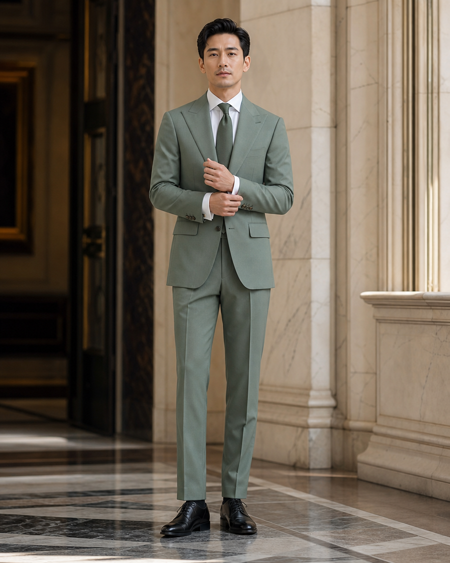 Eucalyptus Green Cotton Summer Suit — Custom Made to Measure