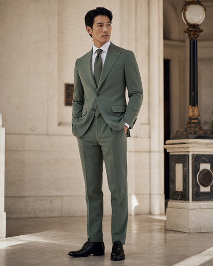 Eucalyptus Green Cotton Summer Suit - Custom Made to Measure side back view