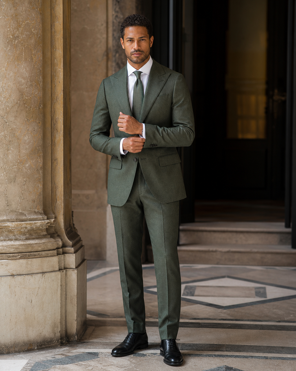 Eucalyptus Green Flannel Winter Suit - Custom Made to Measure front view