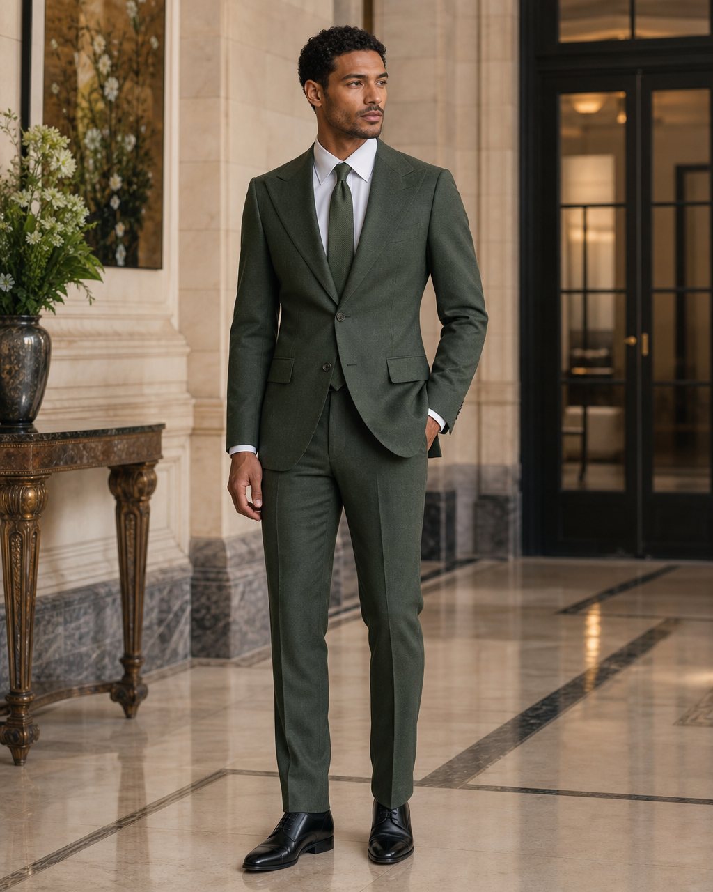 Eucalyptus Green Flannel Winter Suit - Custom Made to Measure side back view