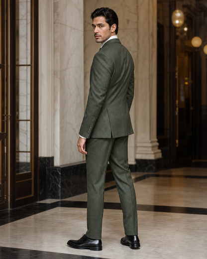 Eucalyptus Green Herringbone Winter Suit - Custom Made to Measure side back view