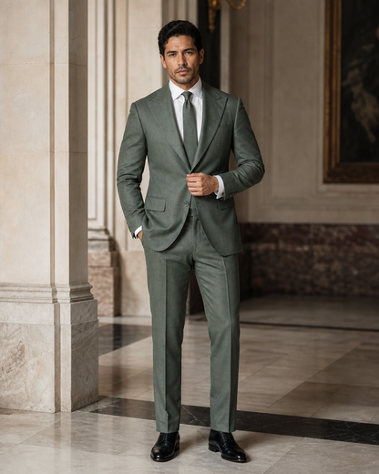 Eucalyptus Green Linen Summer Suit - Custom Made to Measure front view