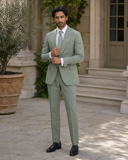 Eucalyptus Green Seersucker Outdoor Wedding Suit — Custom Made to Measure front view