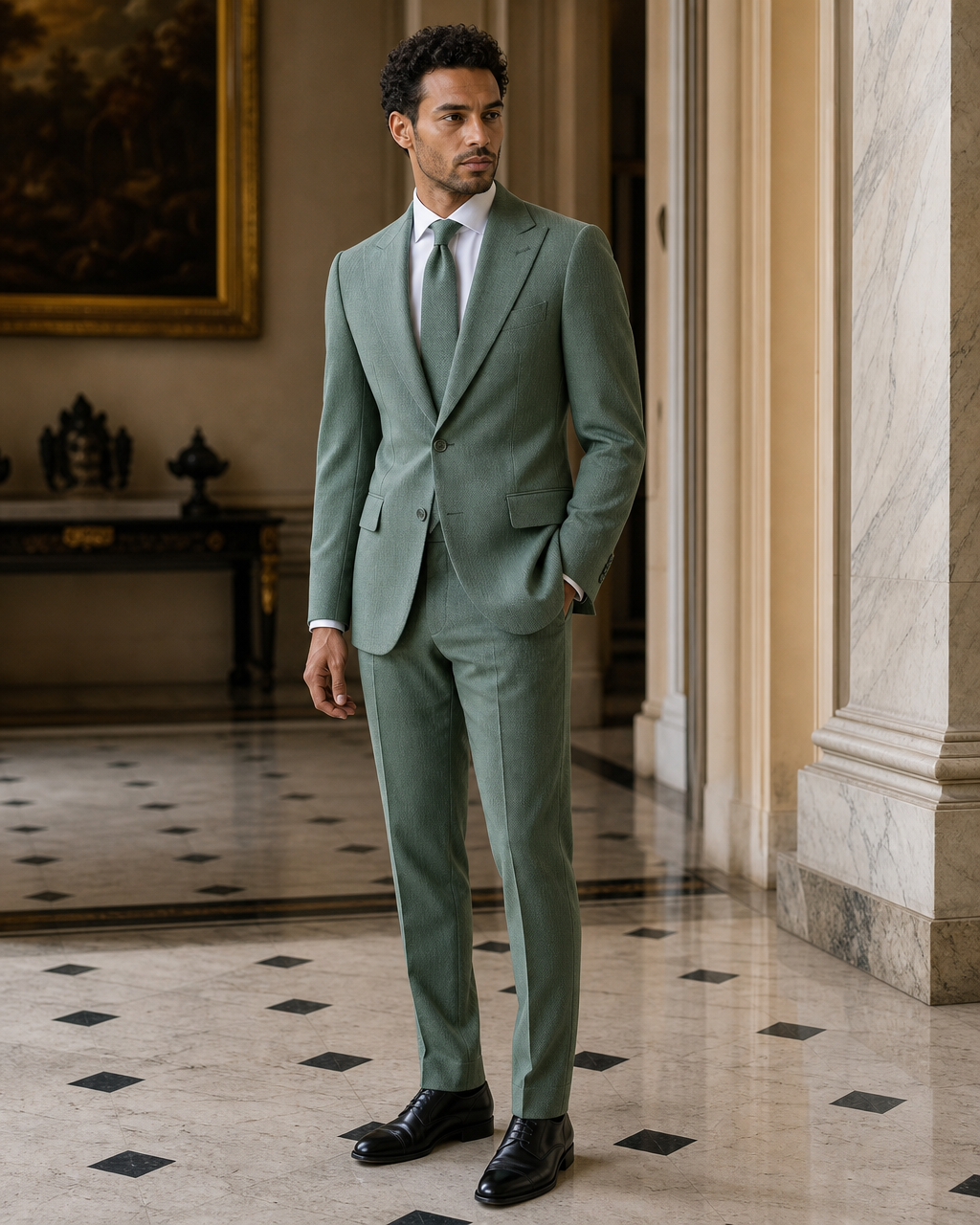 Eucalyptus Green Seersucker Summer Suit - Custom Made to Measure side back view