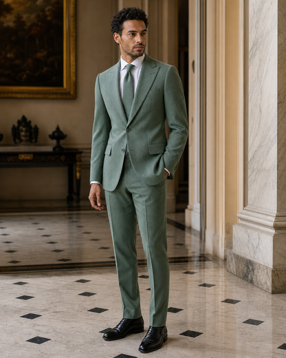 Eucalyptus Green Seersucker Summer Suit - Custom Made to Measure side back view