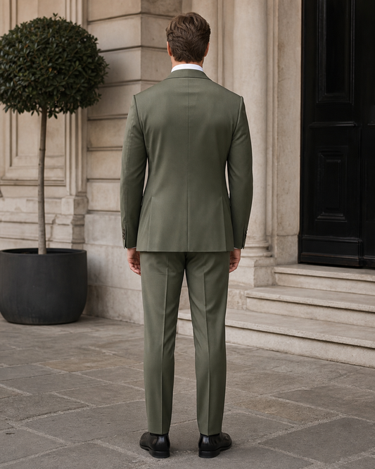 Eucalyptus Green Silk Blend Peak Lapel Suit - Custom Made to Measure back view