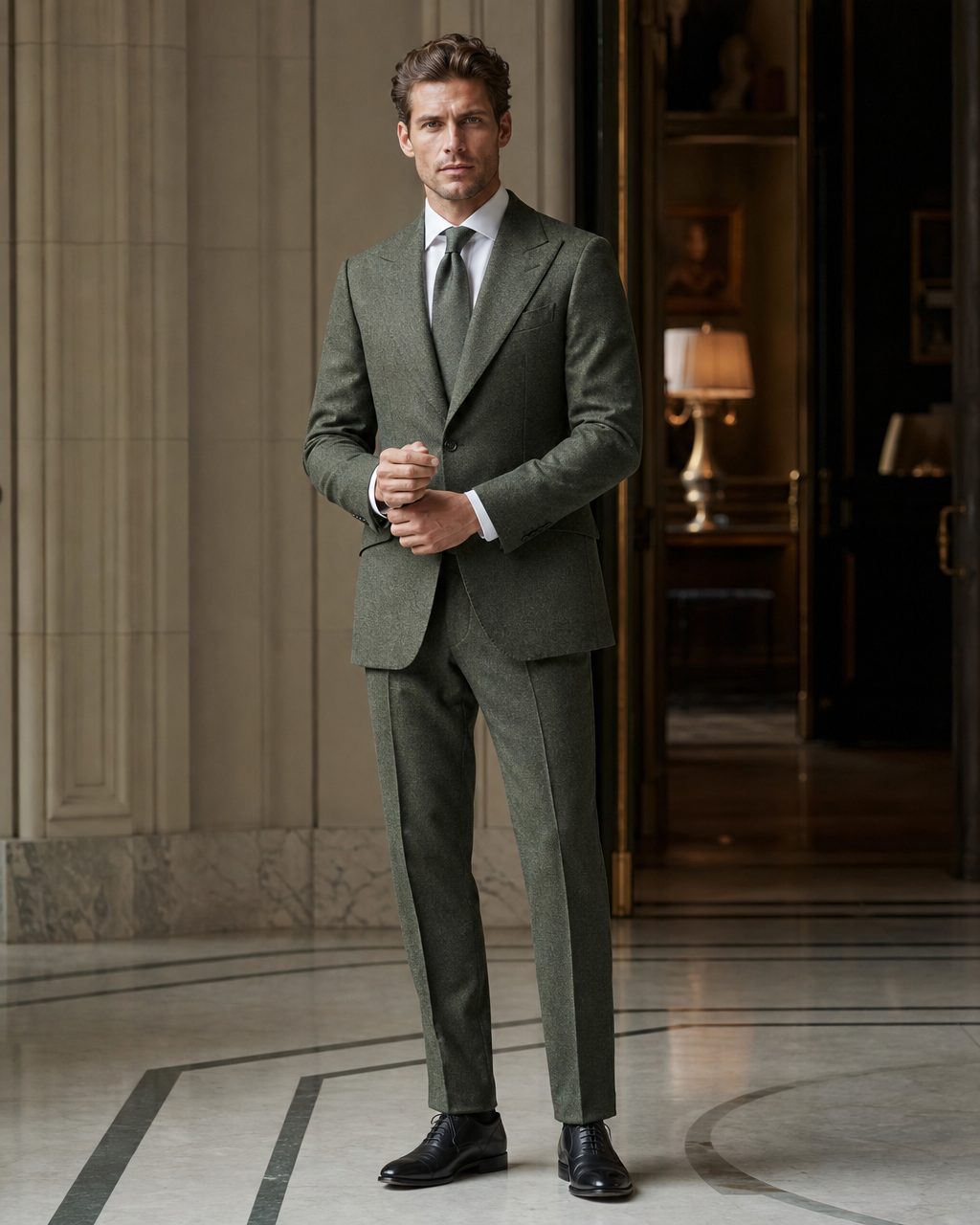 Eucalyptus Green Tweed Winter Suit - Custom Made to Measure front view