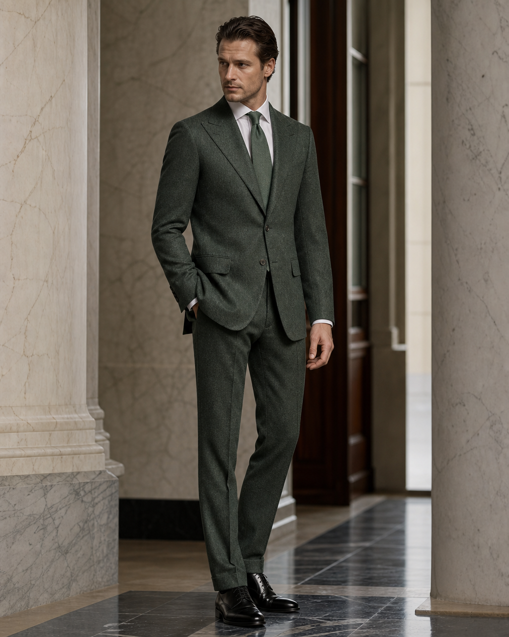 Eucalyptus Green Tweed Winter Suit - Custom Made to Measure side back view