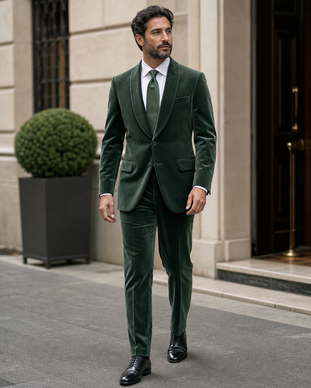 Eucalyptus Green Velvet Shawl Lapel Suit — Custom Made to Measure