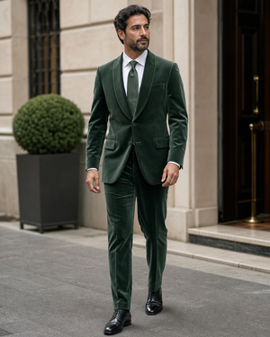 Eucalyptus Green Velvet Shawl Lapel Suit — Custom Made to Measure — 1