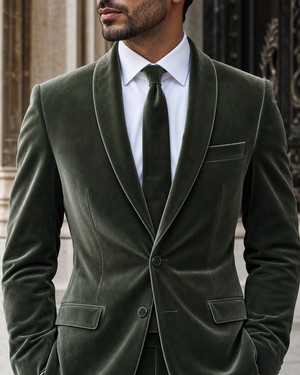 Eucalyptus Green Velvet Shawl Lapel Suit — Custom Made to Measure — 4