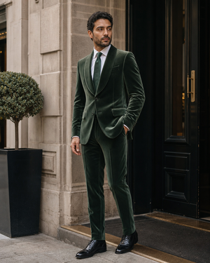 Eucalyptus Green Velvet Shawl Lapel Suit — Custom Made to Measure — 3