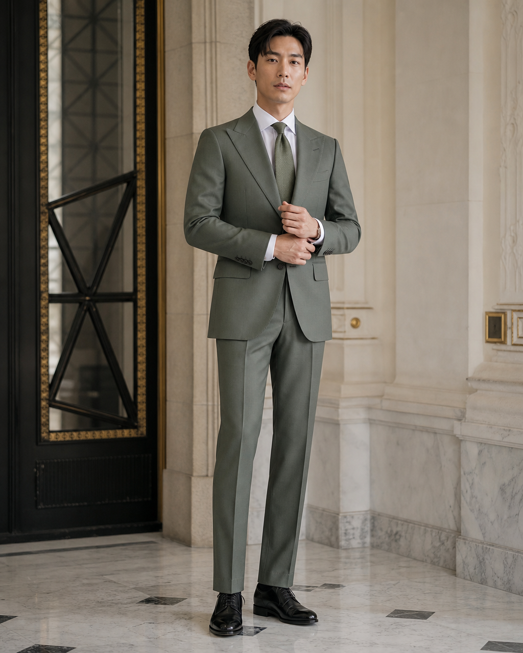 Eucalyptus Green Wool Outdoor Wedding Suit - Custom Made to Measure front view