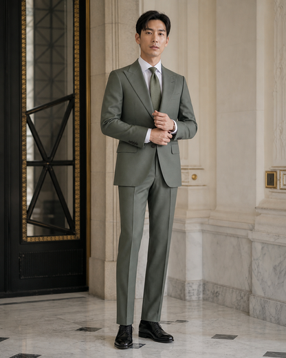Eucalyptus Green Wool Outdoor Wedding Suit - Custom Made to Measure front view
