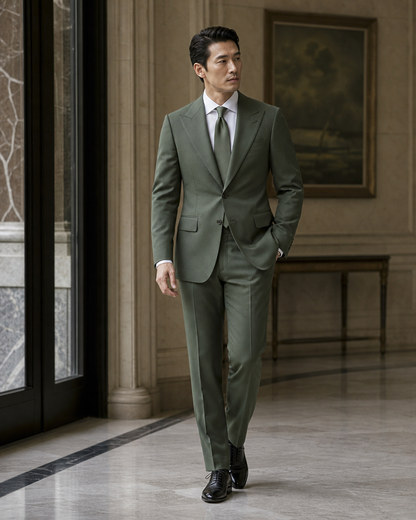 Eucalyptus Green Wool Outdoor Wedding Suit - Custom Made to Measure side back view