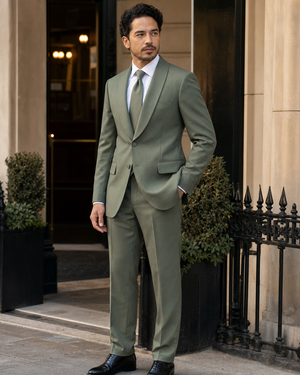 Eucalyptus Green Wool Shawl Lapel Suit — Custom Made to Measure — 3