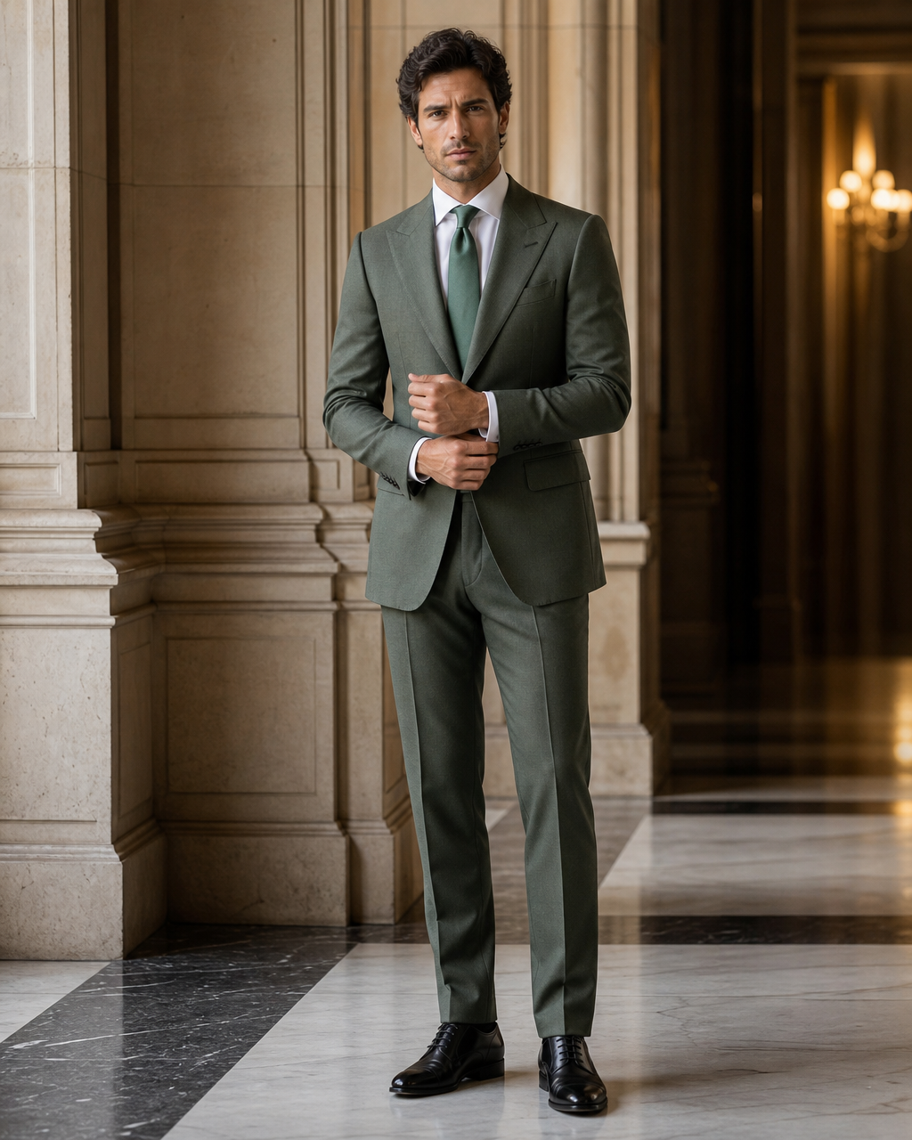 Eucalyptus Green Wool Winter Suit - Custom Made to Measure front view