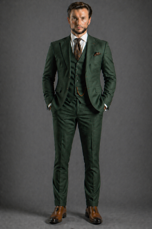 Forest Green Linen Slim Fit Suit — Custom Made to Measure