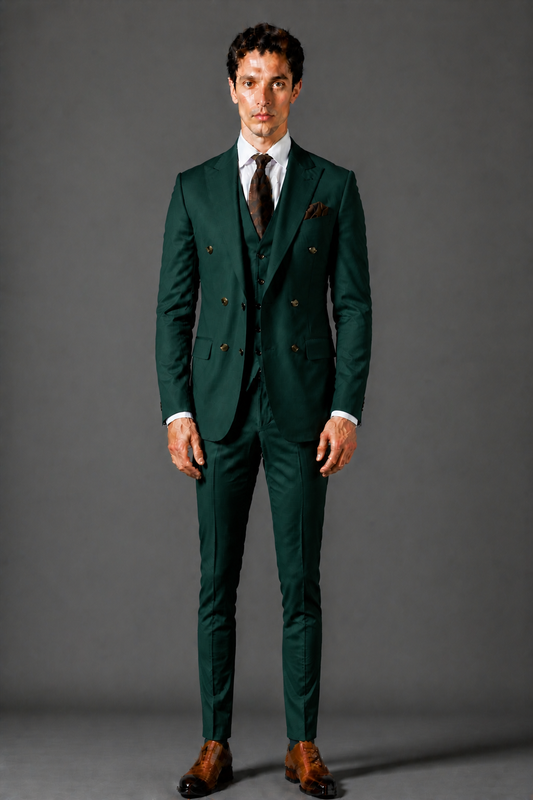 Forest Green Silk Blend Groomsmen Suit — Custom Made to Measure