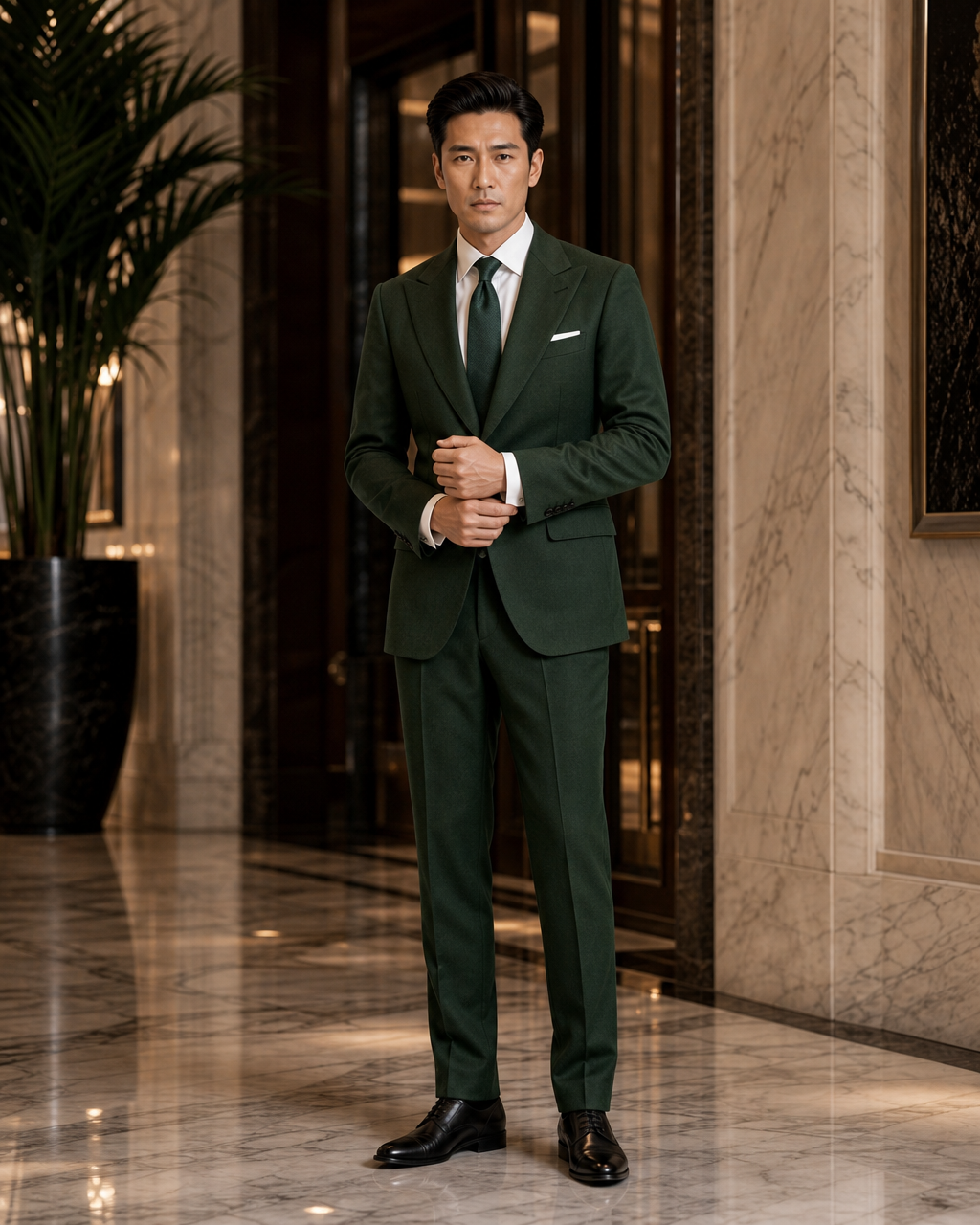 Forest Green Cashmere Blend Winter Suit - Custom Made to Measure front view