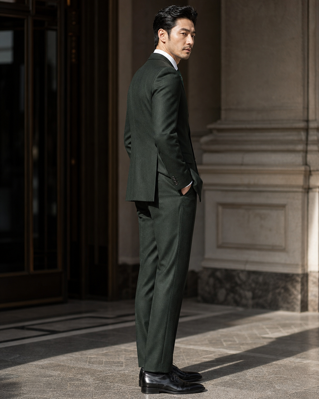 Forest Green Cashmere Blend Winter Suit - Custom Made to Measure side back view